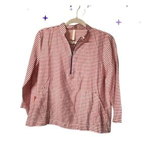 Yargici Red White Striped Quarter Zip Mock Neck Pullover Shirt Womens XS New